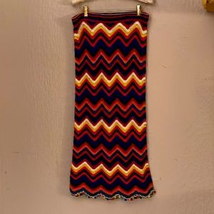 Farm Rio Chevron Rainbow Crochet Pom Pom Skirt size Large